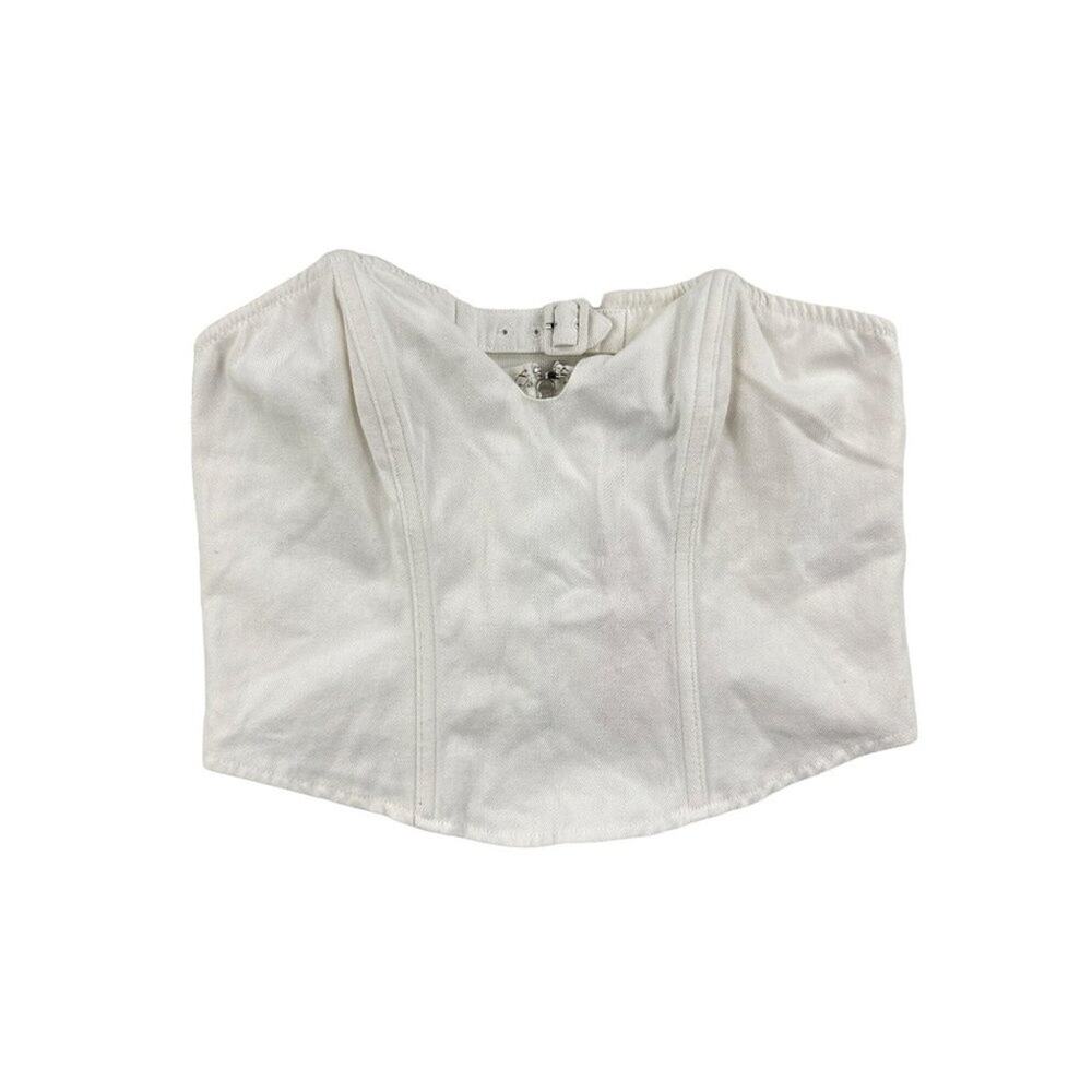 Beginning Boutique - Karlee White Buckle Strapless Top in White